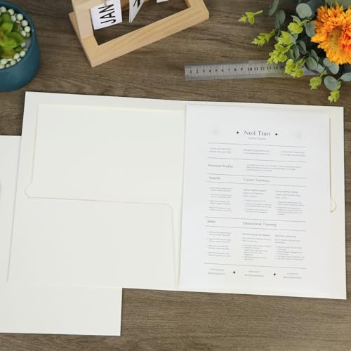 Two-Pocket Folders White Glossy Laminated Paper Folder, Letter Size Folders with Pockets, Holds 100 Sheets, for School, Office, Home,Box of 100