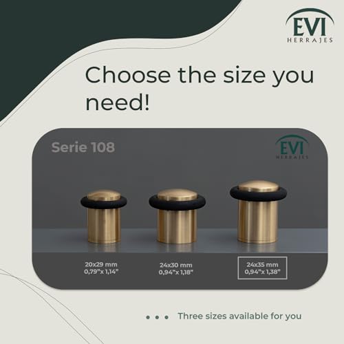EVI Hardware | Door Stop | Threaded Base | Natural Silicone Rubber | Brass | Includes Screw + Fixing Plug | Mod. I-108 (Matt Brass - Black Rubber, 0,94x1,38¡§)