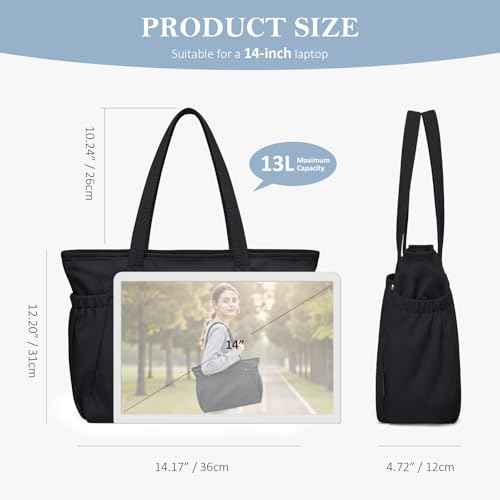 Tote Bag for Women, 14Inch Work Bags with Zipper Computer Laptop Handbag with Compartments for Travel, Daily