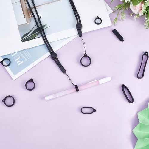 CRASPIRE 18Pcs 9 Style Anti-Lost Lanyard Set with Silicone Rubber Rings 1Pcs Lanyards Strap Pendant Necklace Adjustable Fixing Rings Pen Soft Protective Ring Replacement Case Multipurpose for Keychain