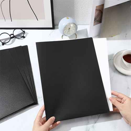 Patelai 50 Pack Plastic Folders with Pocket Bulk 2 Pocket Heavy Duty Letter Size Folders Business Card Holder for School Office File(Black Color)