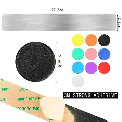 Magnetic Bulletin Strips 5PCS Self Adhesive Frameless Stainless Iron Bulletin Board Bar with 10 Magnetic Buttons for Memo Photo Notes Office School Home