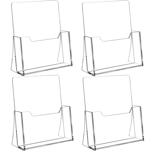 SUNQEBO 8.5 x 11 Inch Acrylic Brochure Holders 4 Pack - Clear Display Stands for Flyers & Menus