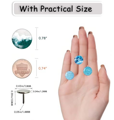 Ocean Decorative Push Pins (Ocean-24) Glass Thumb Tacks for Bulletin Boards