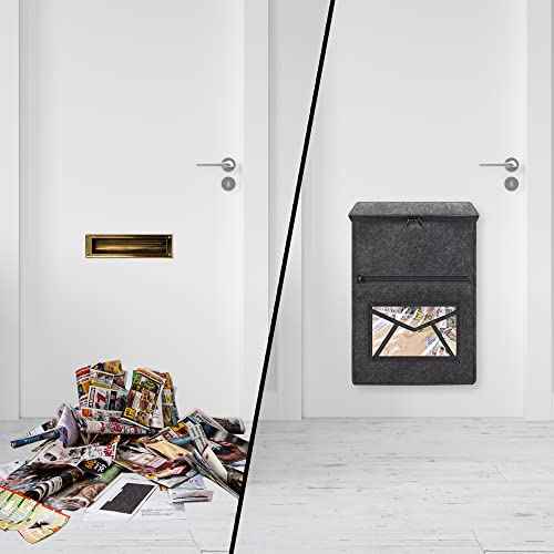 Mail Slot Catcher Bag, Indoor Grey Mail Catcher Felt Made, High Capacity Mail Slot Cover, Space Saving, Self-Adhesive or Hanging on Screw Eyes, Practical Home Accessories, Housewarming Gift
