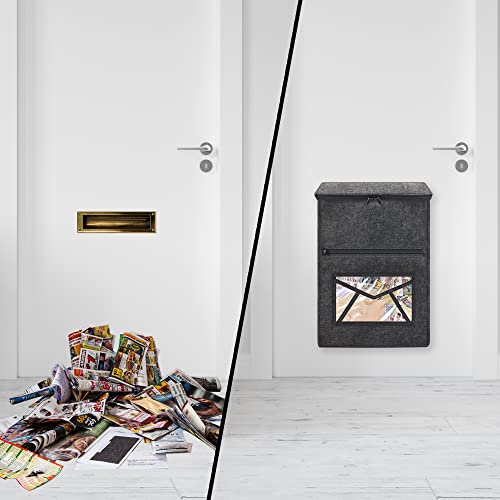 Annmore Grey Indoor Mail Slot Catcher Basket for Garage - Large Felt Organizer
