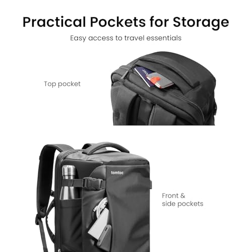 Tomtoc Travel Backpack 40L Black TSA Carry-On Flight Approved, Eco-Friendly