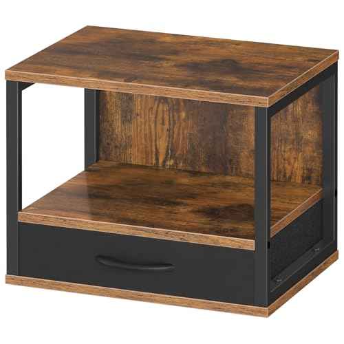 HOOBRO 2-Tier Desktop Printer Stand with Drawer, Under-Desk Printer Table with Storage Shelf, for Home Office, Kitchen, Fax Machine, Scanner, Rustic Brown BF07PS01
