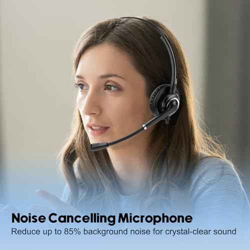 MKJ Call Center Headset with Microphone, Telephone Headset for Office Phone Corded RJ9, Wired Headphone for Landline Altigen Polycom Gigaset Avaya 1408 Aastra 6573i AudioCodes Toshiba Fanvil etc