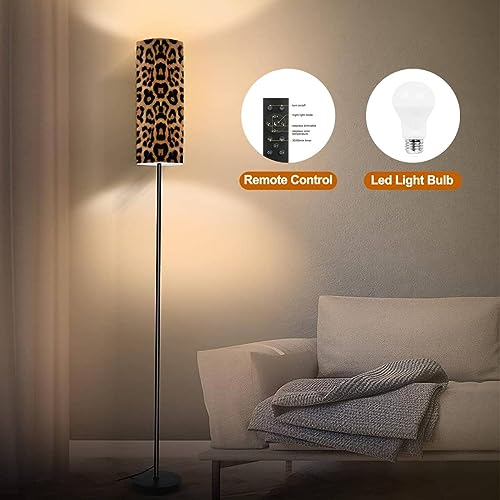 Floor Lamp for Living Room Leopard Skin Pattern Seamless Print Textile Fabric Modern Standing Lamp Remote Control Dimmable Pole Lamp Corner Tall Lamp for Office Bedroom Reading