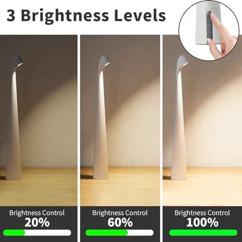 Portable Cordless LED Desk Lamp, Rechargeable Wireless Table Lamp, 3-Level Brightness, Patio & Bedside Night Light, Dining Room Ambient Reading Light (White)