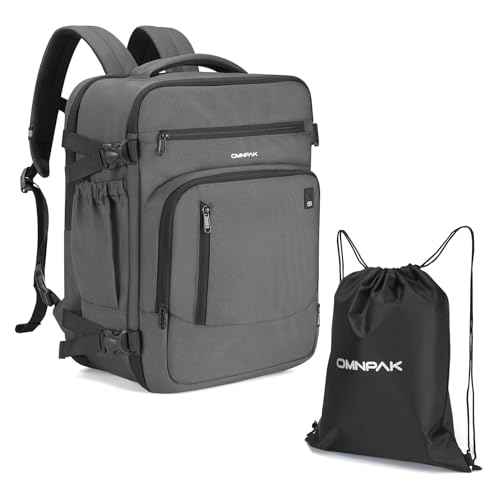 Omnpak Travel Backpack 18x14x8, Spirit Airlines Personal Item Bag with Shoe Compartment,17 Inch Laptop Backpack for men Airline Approved,Carry On Luggage with Wet Pocket, Grey