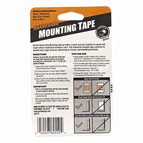 Gorilla Heavy Duty Double Sided Mounting Tape, 1" x 60", Black, (Pack of 5)
