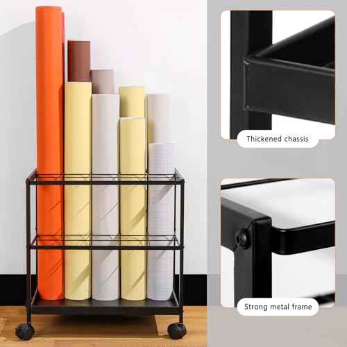 Blueprint Storage Rack Cart - 20 Slots Metal Blueprint Holder with Double-Layer Grids Ensures Secure, Non-Slip Storage, Organizing Posters, Architectural Plans, and Artwork Stably. (20 Slots)