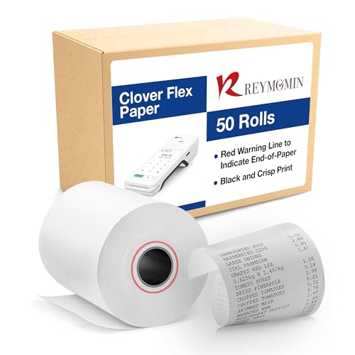 Clover Flex Paper Rolls - 50 Rolls - 2 1/4'¡¯ x 50¡¯- 48 GSM - Clover Flex Receipt Paper Compatible for C401, C403, C405 and C406 POS Machines - BPA Free Material