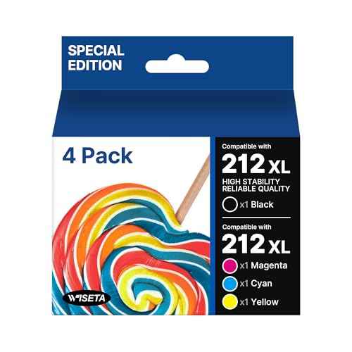 212XL High Capacity Remanufactured for Epson 212 Ink Cartridges Combo 4 Pack 212XL T212XL T212 Work with Epson XP-4100 XP-4105 WF-2850 WF-2830 Printer, New Upgraded Chips (Black Cyan Magenta Yellow)