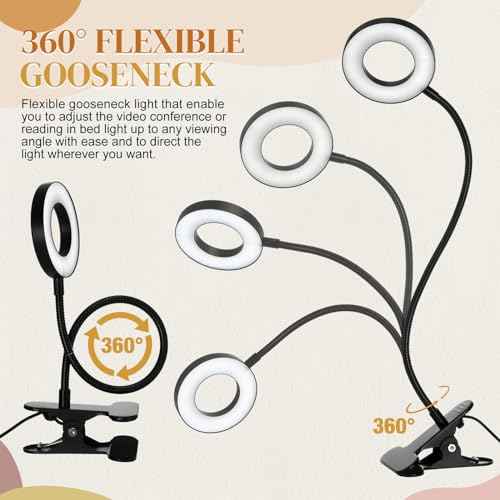 4 Pcs Clip on Light 48 LEDs USB Ring Light with 3 Color Modes and 10 Brightness Dimmable, Eye Protection, 360 Flexible Neck for Desk, Headboard, Reading
