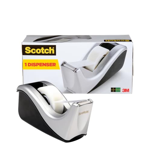 Scotch Desktop Tape Dispenser Silver/Black Two-Tone 1 Pack (C60-ST)