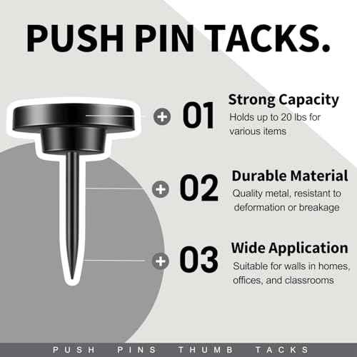 30 PCS Metal Black Push Pins for Wall Clear Thumb Tacks for Walls Flat thumbtacks Push pin for Bulletin Board Shadow Box Display Thumbtack for Cork Board