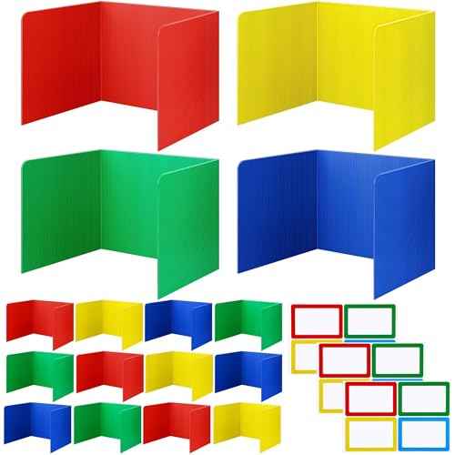 12 Pack Desk Divider for Students Assorted Colors Classroom Privacy Boards with Name Labels Easy to Clean Plastic Guard Shields for School Desks