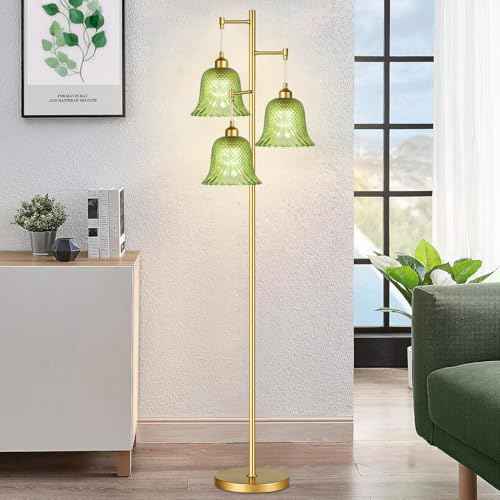 Rattan Floor Lamp for Living Room,Bedroom,Tree 3 Lights Boho Floor Lights Industrial Black Farmhouse Wicker Standing Lamp Rustic Tall Lamp,Woven Bamboo Lamp Shade Floor Lamps Bohemian