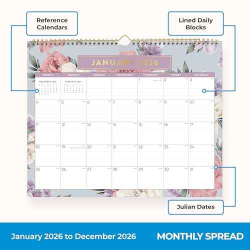 Blue Sky 2026 Monthly Wall Calendar, January 2026 - December 2026, Durable Twin Wire Binding, 15" x 12", Perfect For Home, Office And Classrooms, Tula