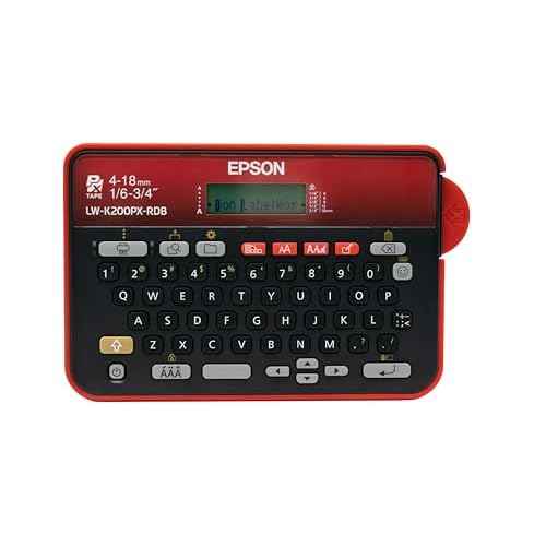 LABELWORKS Epson LW-K200PX-RDB Portable QWERTY Keyboard Label Maker for Home & Hobbies ? Craft, Organize, and Personalize - Red Black Printer