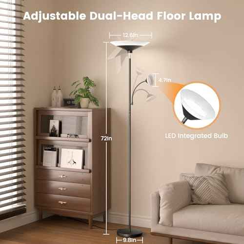 Upgraded 2-in-1 Torchiere Floor Lamp, Dimmable Standing Lamp with Remote&Touch Control, 34W Brightness Adjustable Floor Reading Light, Black Modern Corner Lamp for Living Room Bedroom Office