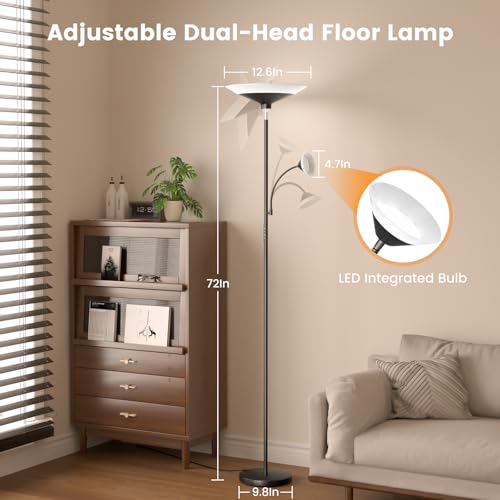 SIBRILLE Black 2-in-1 Dimmable Torchiere Floor Lamp with Remote & Touch Control