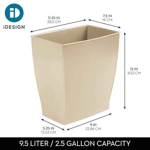 iDesign Small Plastic Bathroom Trash Can, Slim Rectangle Garbage Bin for Bedroom, Office, Dorm, 2-Pack, Brown