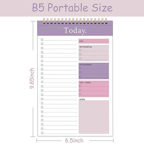 3 Pack To Do List Notepad, 52 Sheets Mix Color Tear Off, 6.5" x 9.8" Double Sided Spiral Checklist Planning Notebook for Adults and Kids Classroom Office Gifts(Blue, Green, Purple)