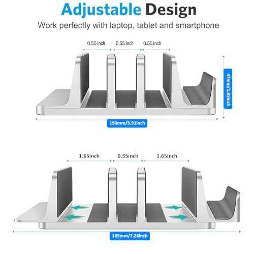 Vertical Laptop Stand Holder - 3 Slot Adjustable Dock, Space-Saving Laptop Holder for Computer, Tablet, Phone