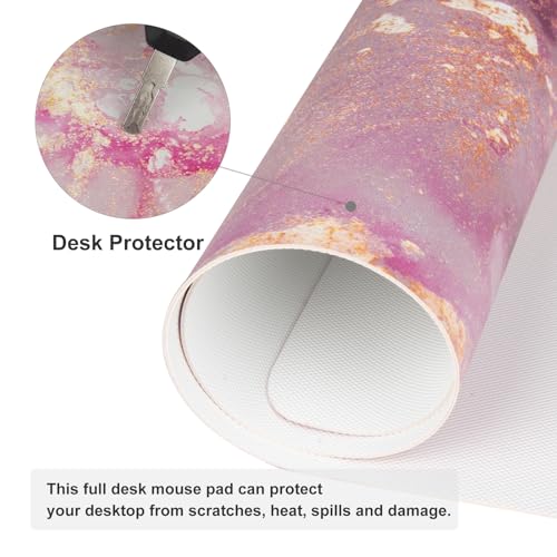 QiyI Rose Gold Marble Large PU Leather Mouse Pad 31.5" x 15.7" Office Decor