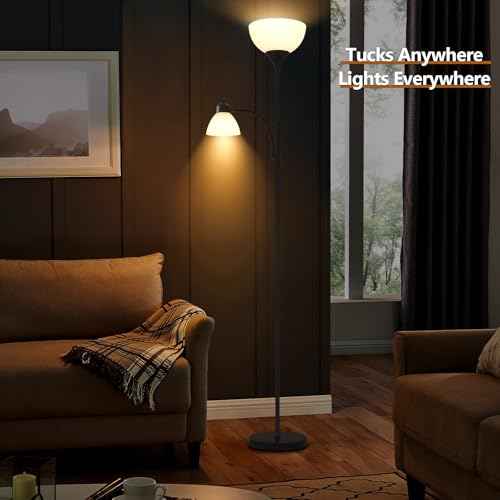 Floor Lamps for Living Room, Stepless Dimmable Standing Lamp, Bright 9w+5w LED Bulbs Included, Adjustable Gooseneck Reading Light, Tall Lamp for Living Room Corner Bedroom Office and Diningroom