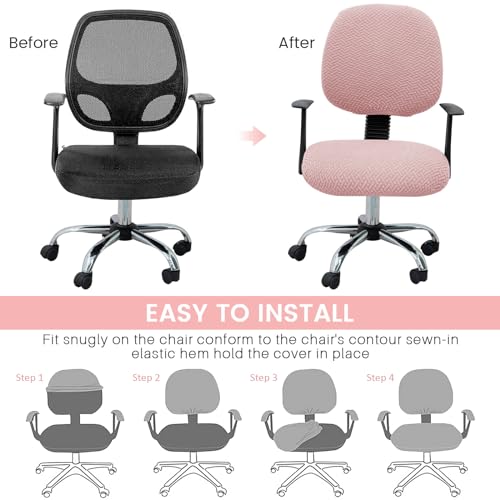 MIFXIN B-jacquard Pink 2-Piece Office Chair Cover Set, Stretchable Elastic Slipcovers