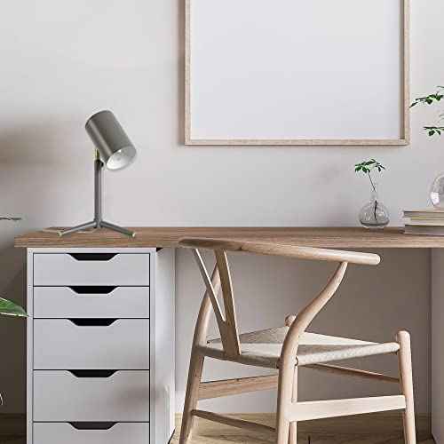 GLOBE Electric 30298 Pratt 18" Adjustable Height Desk Lamp, Matte Gray, Brass Pivot Joint, in-Line On/Off Rocker Switch