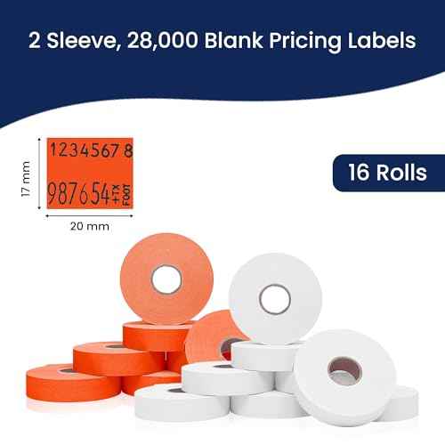 Perco White & Red Pricing Labels for Monarch 1136 28,000 Labels, 2 Sleeves, 16 Rolls Combo Pack Includes Label Scraper & Ink Rolls