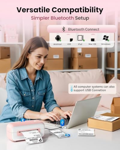 Phomemo 246SBT Pink Bluetooth Thermal Shipping Label Printer - 4x6, Fast & Wireless