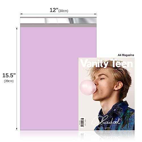 Fuxury Poly Mailers 12x15.5Inch 50 Pcs, Waterproof Shipping Bags for Clothing, Strong Adhesive Heavy Duty Shipping Mailing Envelopes, Self Seal Mailers Poly Bags for Business,Light Purple