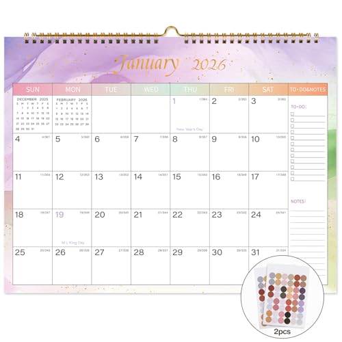 Lbylyhxc 2026 Calendar - Use Now to December 2026 -18 Monthly Wall Calendar 2026, 11 x 8.5 Inches.Thick Paper with Julian Dates and Block for New Year and Christmas Presents (Wall Calendar 2025-2026 Colorful)
