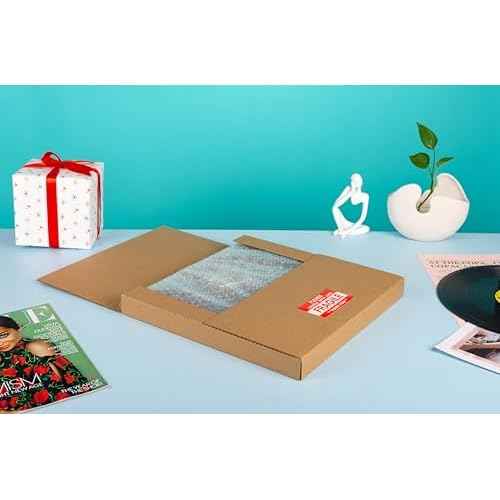 12" Record Mailers, 12.8"L x 12.8"W x 1"D Vinyl LP Shipping Boxes for Mailing Packaging Moving Storage, with Fragile Stickers, Brown, 25 Pack