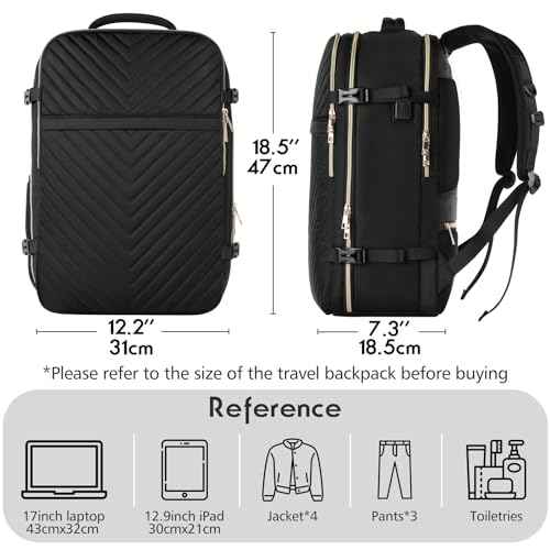 MOMUVO Carry On Backpack for Women,Flight Approved Large Travel Laptop Backpack Water Resistant Luggage Travel Bag for Weekender Business, Black-1