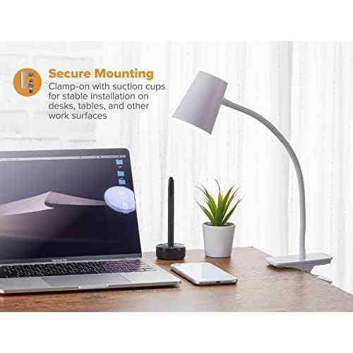 Bostitch Office Adjustable LED Clamp Light, Compact Design, Flexible Neck, Flicker Free, Suction Cups for Stable Installation, White (LED2103)