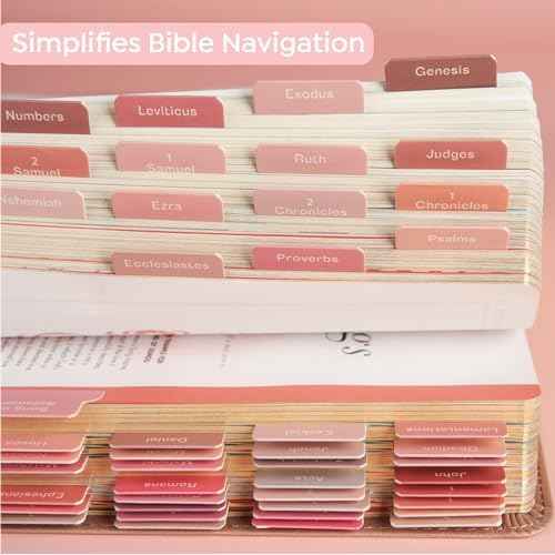 BLIEVE- Bible Tabs, Rosey Edition with Stickers Included, Laminated Bible Tabs for Women and Men, Bible Accessories and Bible Study Supplies, Bible Book Tabs and Sticker Labels Designed for Bibles