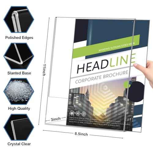 Acrylic Sign Holder 8.5x11 Inches, 10 Pack Clear Plastic Table Flyer Display Stand, L-Shape Vertical Menu Paper Holder Stand, Clear Picture Photo Flyer Display Stand for Restaurants, Store Fair,Office