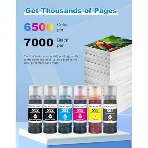 T552 Ink Rifll Replacement for 552 Ink Bottles 6-Pack Used for ET-8550 ET-8500 Photo Printer (T552 552 Ink, Ultra-high Capacity)