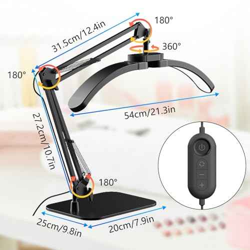 Half Moon Light for Nail Desk, 2-in-1 Foldable Half Moon Desk Lamp, Arch Nail Tech Light with 3 Color Modes & 10 Brightness for Eyelash Beauty, Tattoo, 3000K-6500K - Black