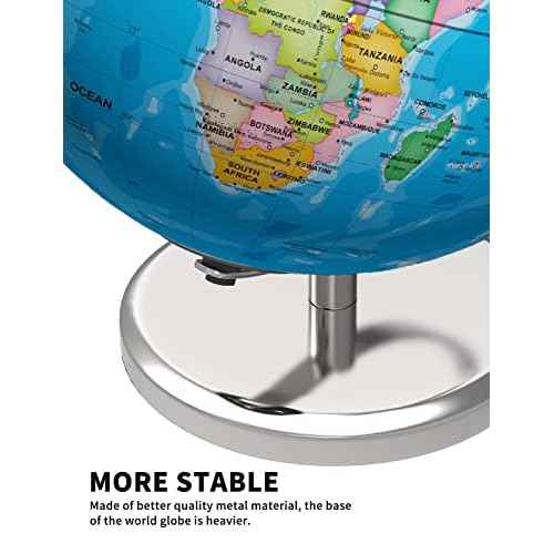Illuminated World Globe with Stand, 9" Earth Globes with Stable Heavy Metal Base for Kids Classroom Learning, LED Constellation Globe Night Light with HD Printed Map