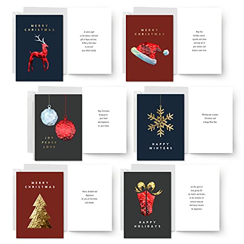 54 Christmas Greeting Cards | 3D Gold Foil & Embossing Designs | 6 Assorted Designs with Envelope | 5.5 x 4 Inch with Sentiments Inside| Merry Christmas Cards with Seal Stickers For Friends , Family