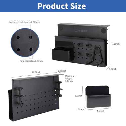 LUKETURE Desk Side Storage, No Drill Laptop Side Desk Mount, Steel Hanging Organizer, with Pegboard Accessories, Clamp on Laptop Holder for Office and Home, Fits Flat Edge Tables 0.3" to 2.8"